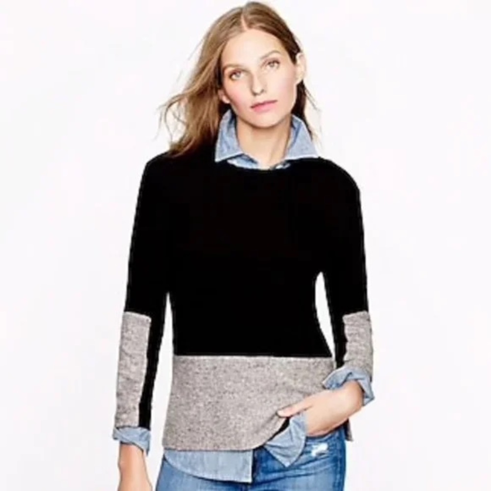 EUC! J.CREW Women's Sweater Wool Cashmere Blend Woven Colorblock Sz XL